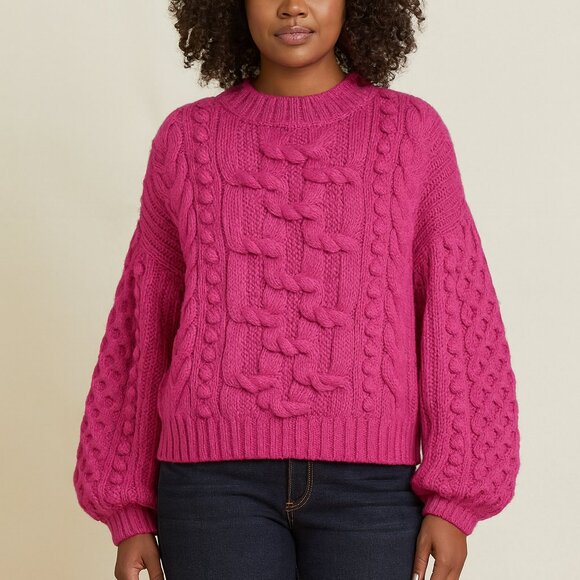 Eleven Six Aurora Sweater XS/S Fuchsia NWT Hand Knit Alpaca Blouson Sleeve Luxe - Picture 1 of 12